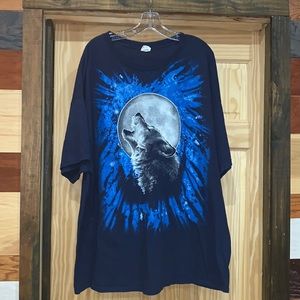 EUC Gildan 3XL wolf full moon navy tee shirt
